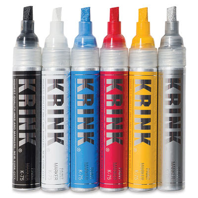 Krink K-75 Paint Markers - Set of 6 Markers shown upright and uncapped