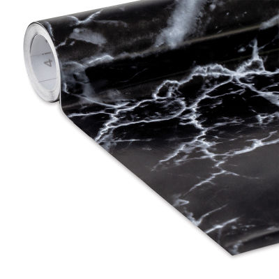 Duck EasyLiner Adhesive Laminate - Closeup of slightly unrolled removable Black Marble pattern 