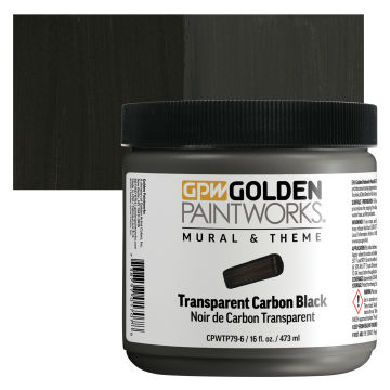Golden Paintworks Mural and Theme Acrylic Paint - Transparent Carbon Black, Jar and Swatch