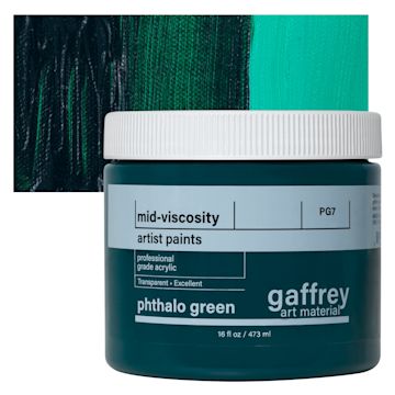 Open in modal - Gaffrey Art Material Standard Body Acrylic Paint - Phthalo Green, 473 ml jar and swatch