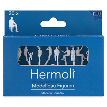 Open in modal - Schulcz Scale Model Figures - Hermoli Sitting, Pkg of 20, 1:100, 1/8" (front of box)