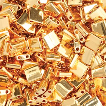 Open in modal - John Bead Miyuki Tila Beads - Gold, Opaque, 5 mm x 5 mm (Close-up of beads)