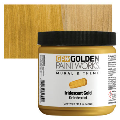 Golden Paintworks Mural and Theme Acrylic Paint - Iridescent Gold, Jar and Swatch