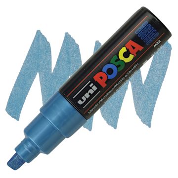 Open in modal - Posca Paint Marker - Metallic Blue, Broad Chisel Tip, 8 mm - marker and swatch