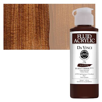 Open in modal - Da Vinci Fluid Acrylic Paint - Burnt Umber, 4 oz bottle and swatch