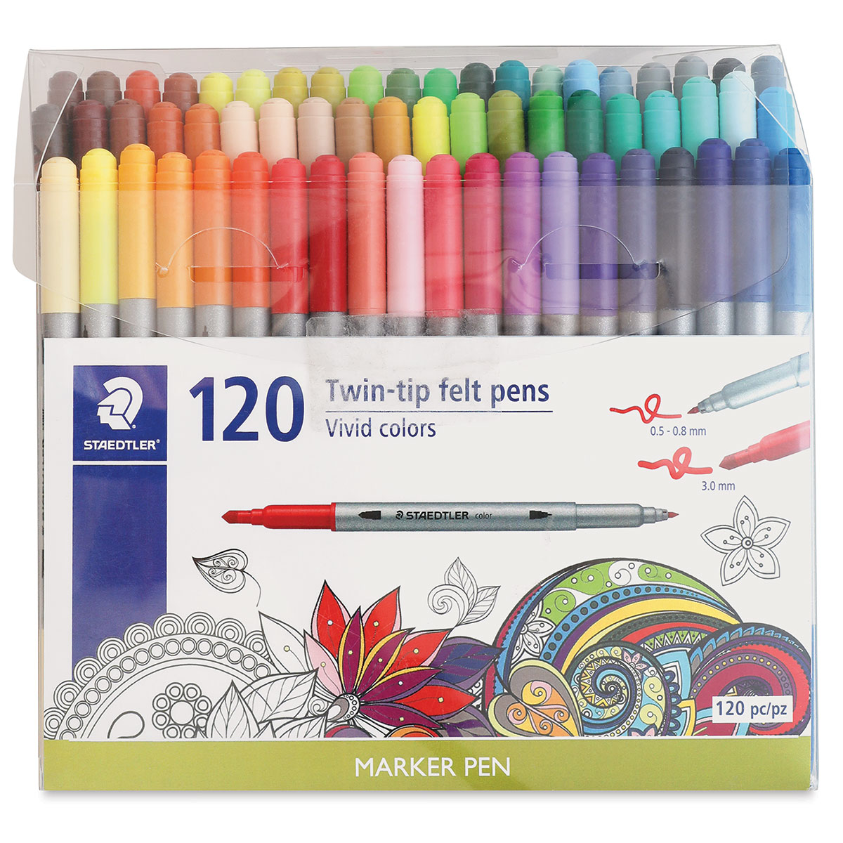 Swatch and Sort 72 Staedtler Double-ended Fibre Tip Pens in Color Order 
