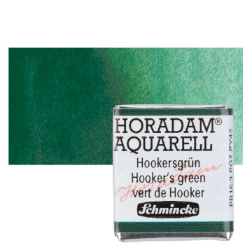 Schmincke Horadam Aquarell Artist Watercolor - Hooker's Green, Half Pan with Swatch