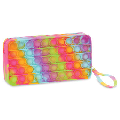 Iscream Tie Dye Popper Pencil Case - Rainbow (at an angle)