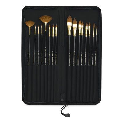 Silver Brush Daniel Greene Detail Brush Set - Travel Case open showing all 16 brushes included