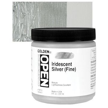 Open in modal - Golden Open Acrylic - Iridescent Silver (Fine), 8 oz Jar and swatch