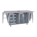 CEF Ed8 Work Table with Stools - Silver, Paint Scrape Steel, 36"H