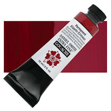 Open in modal - Daniel Smith Extra Fine Gouache - Permanent Alizarin Crimson, 15 ml Tube and swatch