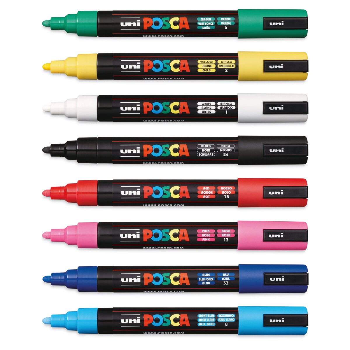 Uni Posca Paint Markers - Basic Colors, Set of 16, Medium Tip, 2.5 mm