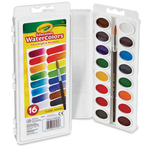 Crayola Educational Watercolor Pans - Oval, Set of 16 Assorted colors, Pan