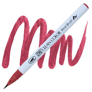 Open in modal - Kuretake Zig Clean Color Real Brush Pen - Deep Red pen and swatch