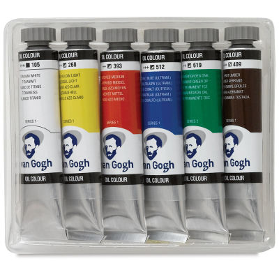 Van Gogh Oil Paints - Set of 6 20 ml Tubes shown in package storage tray