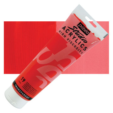 Pebeo High Viscosity Acrylics - Transparent Vermilion, 250 ml, Tube with Swatch