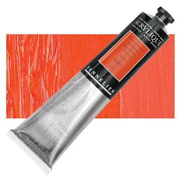 Open in modal - Sennelier Extra-Fine Artist Acrylique - Red Orange, 200 ml tube and swatch