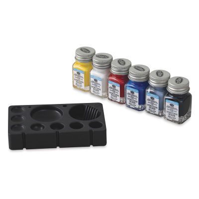 Testors Wooden Derby Car Acrylic Paint Set - Primary Colors in Row with Tray
