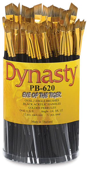 Dynasty Eye of the Tiger Brushes - Canister of 72 pcs of various size Filberts and Angular Brushes