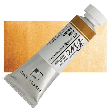 Open in modal - PWC Extra Fine Professional Watercolor - Raw Sienna, 15 ml, Tube and swatch