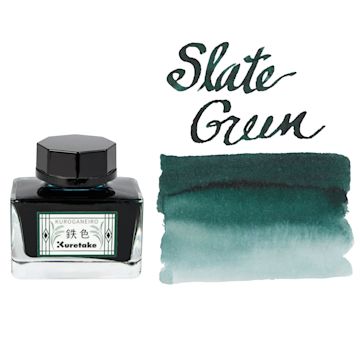 Open in modal - Kuretake Ink Cafe Meiji No Iro Pen Ink - 534 Slate Green, swatch and jar