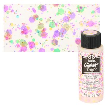 Open in modal - FolkArt Glitterific Pop Acrylic Paint - Neon Explosion - Bottle and Swatch