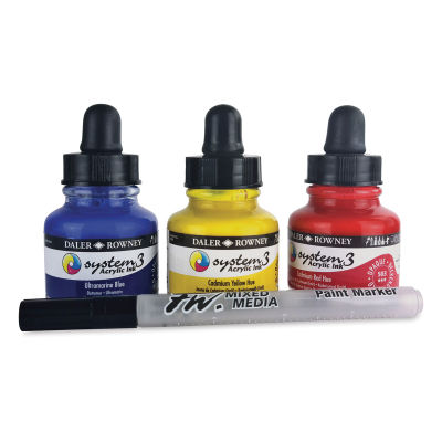 Daler-Rowney System3 Acrylic Inks - Set of 3 Starter Colors in row