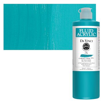 Open in modal - Da Vinci Fluid Acrylic Paint - Cobalt Teal, 16 oz bottle and swatch