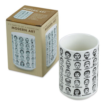 It's Hard to Get a Handle on Modern Art Mug (packaging and mug)