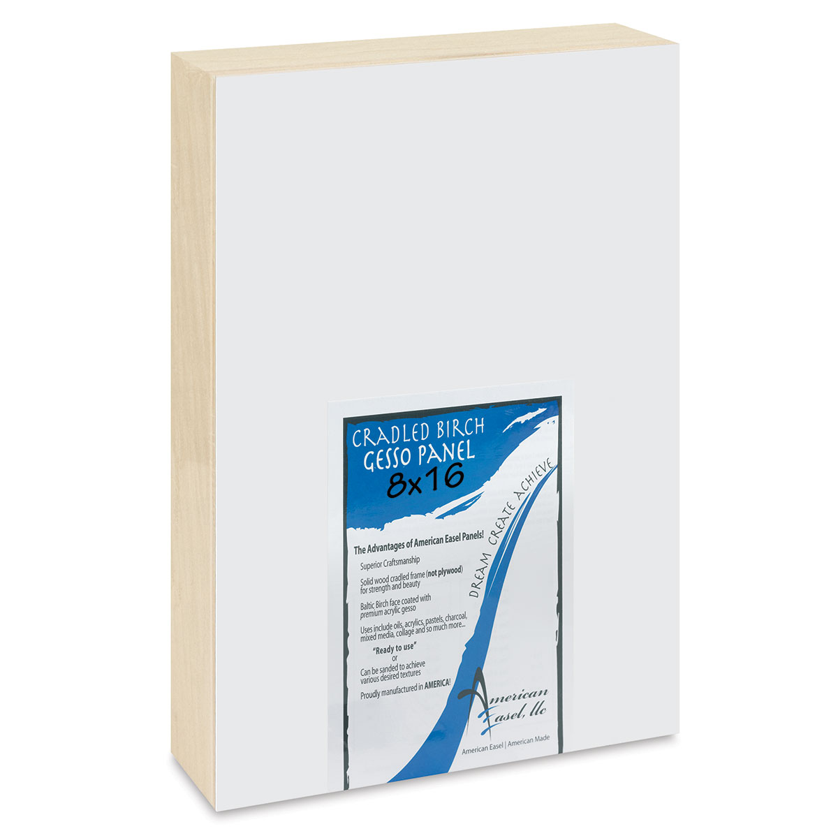 American Easel Gessoed Wood Painting Panel 8" x 16", 15/8" Deep