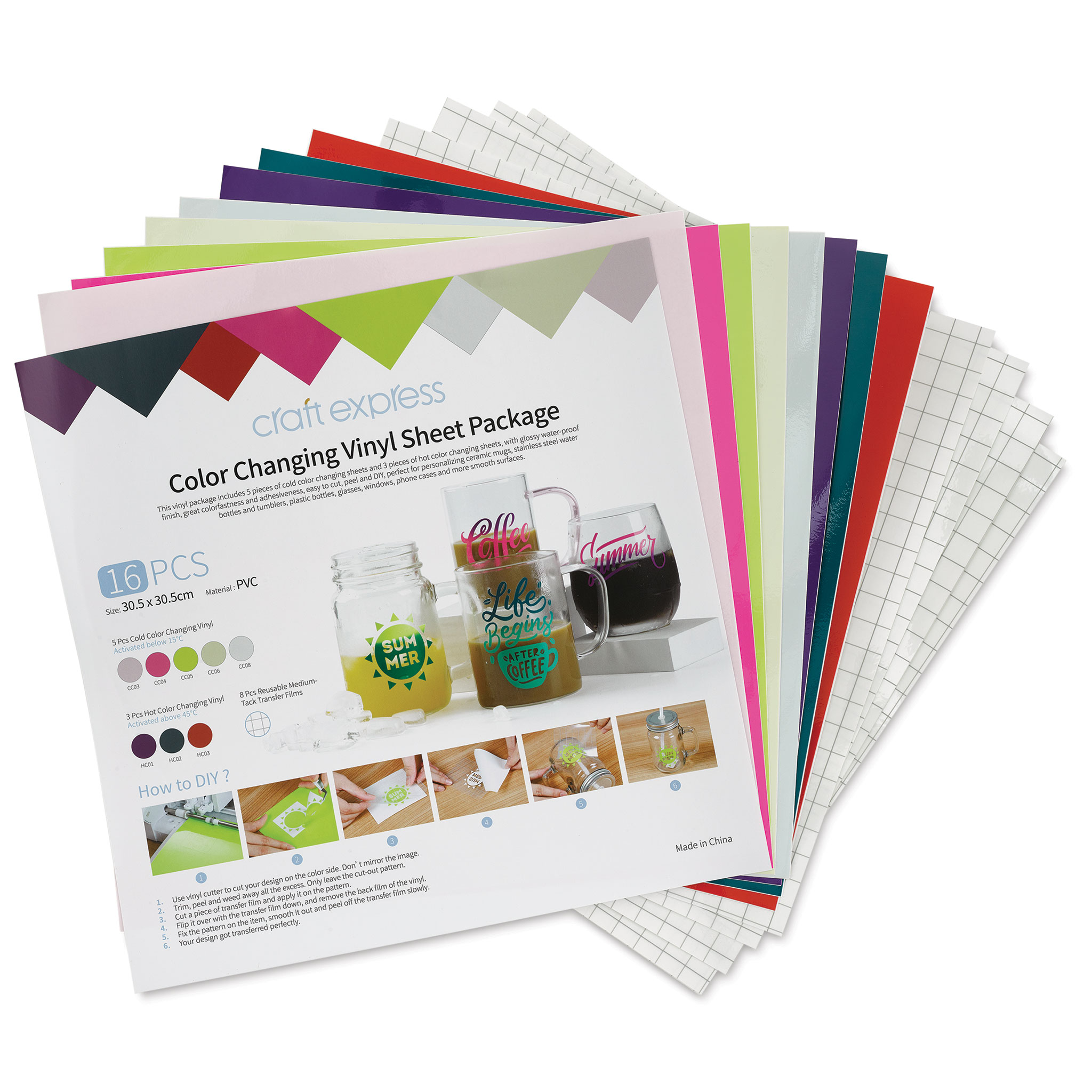 Craft Express Assorted 8-pack Color-Changing Vinyl Sheets