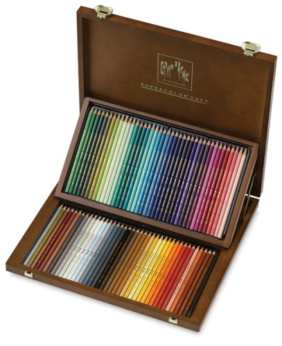 Caran d'Ache Supracolor Soft Aquarelle Pencil Set - Assorted Colors, Wood Box Set of 80