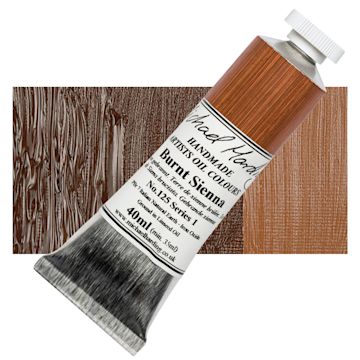 Open in modal - Michael Harding Artists Oil Paint - Burnt Sienna, 40 ml tube and swatch