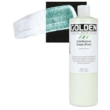 Open in modal - Golden Fluid Acrylic - Intereference Green (Fine), 16 oz bottle and swatch