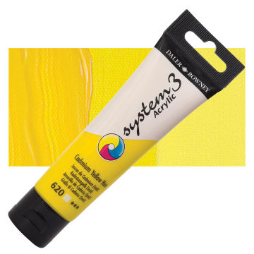 Open in modal - Daler-Rowney System3 Acrylic - Cadmium Yellow Hue, 59 ml tube and swatch