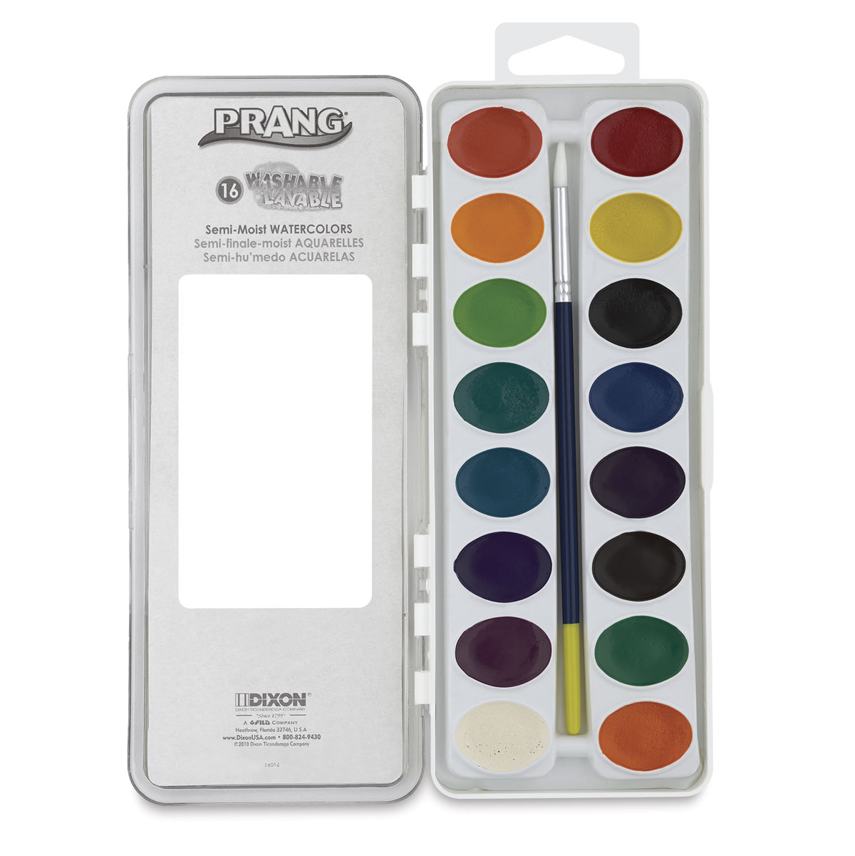 Dixon Ticonderoga Prang oval-16 Pan Watercolor Paint Set, 16 Assorted Colors, Refillable, Includes Brush / 2 Pack