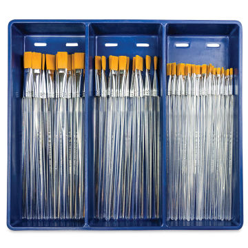Royal Langnickel Clear Choice Brush Set - Golden Taklon, Flat, Set of 60, Long Handle (in tray)