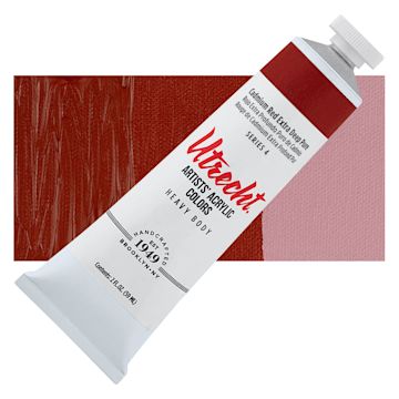 Open in modal - Utrecht Artists' Acrylic Paint - Cadmium Red Extra Deep, 2 oz tube and swatch