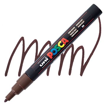 Open in modal - Posca Paint Marker - Dark Brown, Fine, Bullet Tip, 0.9 mm - 1.3 mm - marker and swatch