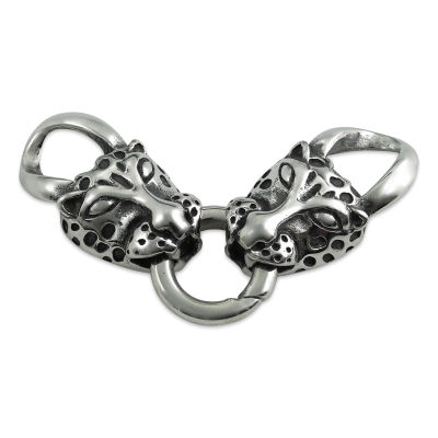 John Bead Stainless Steel Antique Silver Clasp - Leopard Head, 32 x 17 mm, facing forward