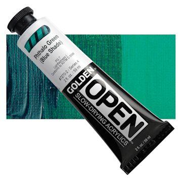 Open in modal - Golden Open Acrylic - Phthalo Green (Blue Shade), 2 oz Tube and swatch