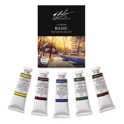 M. Graham Artists' Watercolor - Basic Set, Set of 5 Colors, 15 ml tubes (Tubes with packaging)