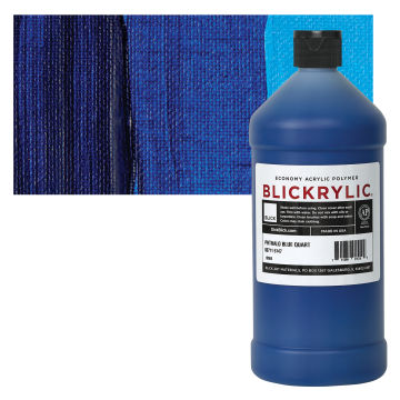 Blickrylic Student Acrylics - Phthalo Blue, Quart bottle and swatch