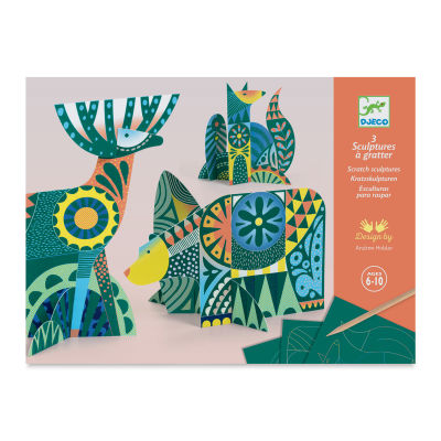 Djeco Petit Gift 3D Scratch Sculpture Kit - Animal Folk (Front of packaging)