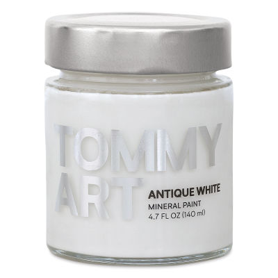 Tommy Art Mineral Paint - Front of 140 ml Jar of Antique White Paint