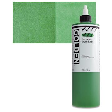 Open in modal - Golden High Flow Acrylic Paint - Permanent Green Light, 16 oz bottle and swatch