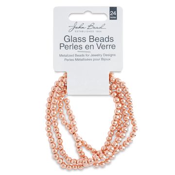 Open in modal - John Bead Metalized Glass Beads - 24" Copper 4 mm Strand in Hanging package