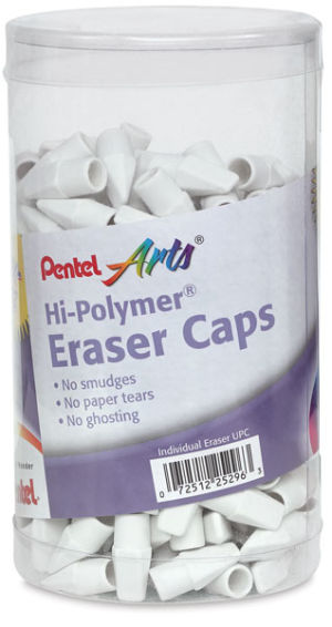 Pentel Hi-Polymer Eraser Caps - Large Canister pack of 240 shown