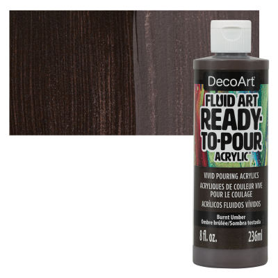 DecoArt Fluid Art Ready-To-Pour Acrylic - Burnt Umber, 8 oz Bottle with swatch